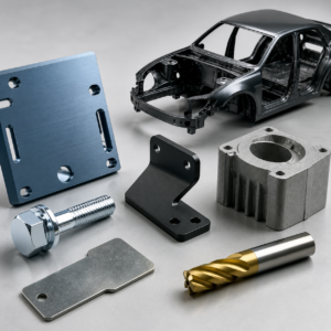Overview image showing metal parts treated by electroplating, anodizing, spray coating, e-coating, micro-arc oxidation, PVD, and chemical conversion coating.