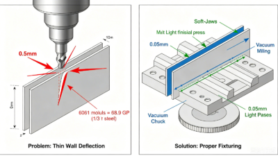 6061-T6 thin wall CNC machining deformation and fixturing diagram - soft jaws vacuum chuck climb milling anti-deflection