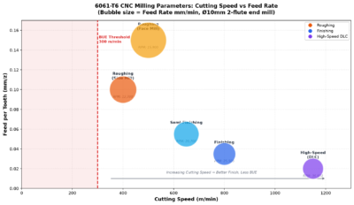 6061-T6 CNC milling cutting speed vs feed rate bubble chart - roughing semi-finishing finishing high speed parameters