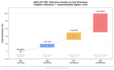 6061-T6 CNC tolerance grade vs cost premium chart - IT9 IT8 IT7 IT5 tolerance cost relationship