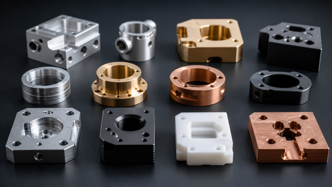 Custom CNC machined samples in aluminum stainless steel brass copper and engineering plastic materials