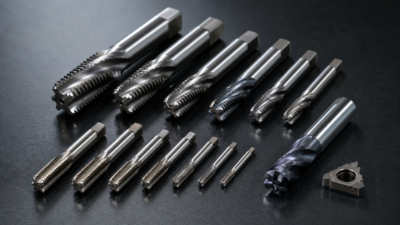 Collection of CNC threading tools including taps, a thread mill, and a threading insert