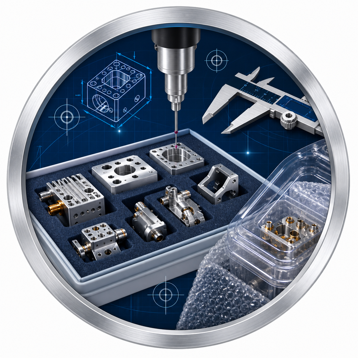Precision inspection and protective packaging for RF communication parts