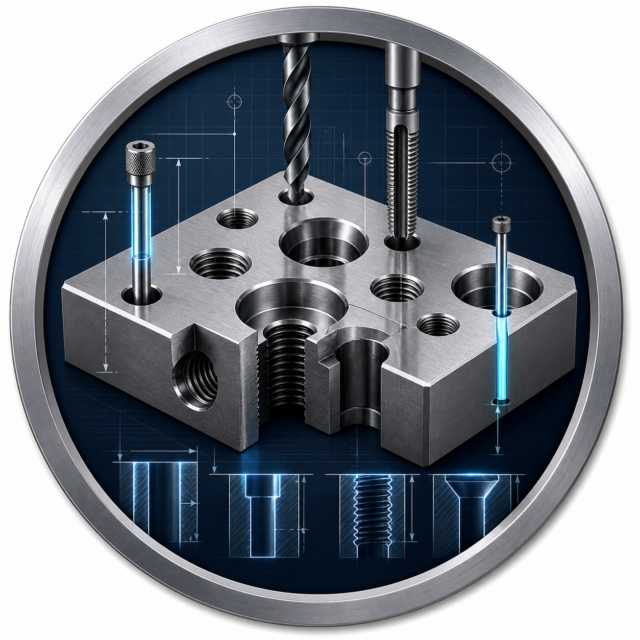 Hole and thread feature review for CNC machined parts