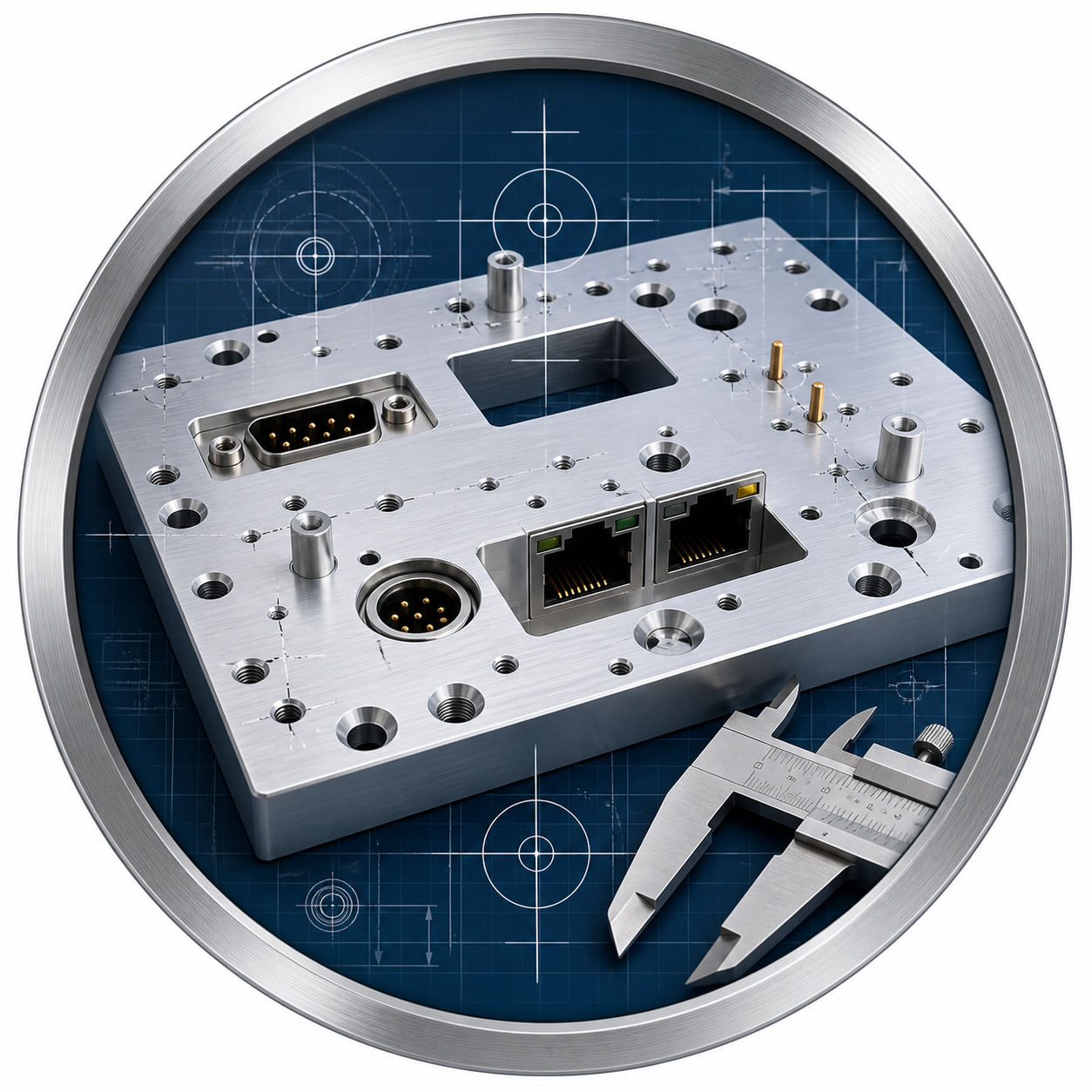 Connector holes and mounting features for electronics parts