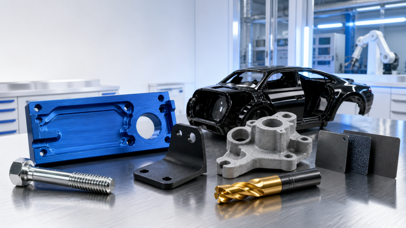 Featured image showing seven common surface treatment processes, including electroplating, anodizing, spray coating, e-coating, micro-arc oxidation, PVD coating, and chemical conversion coating.